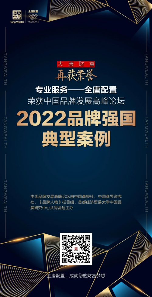 大唐财富专业服务“全唐配置”荣获“2022品牌强国典型案例”奖